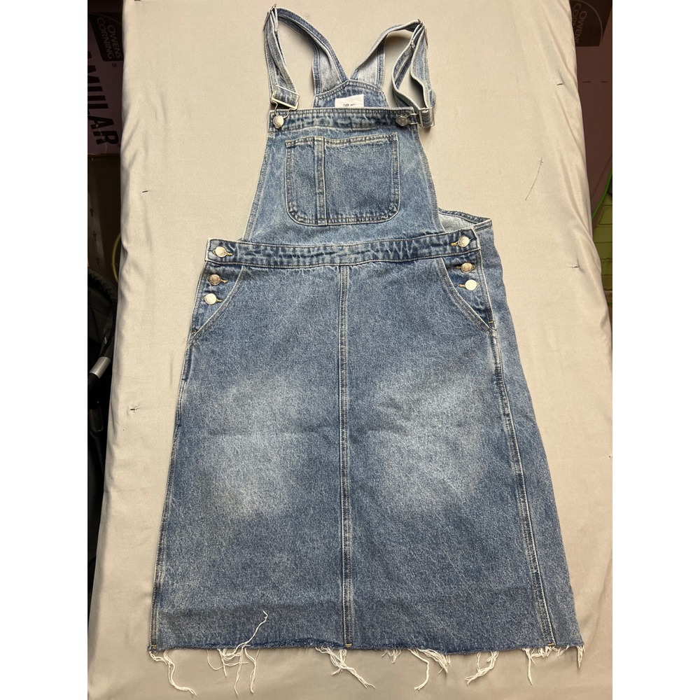TMR Jeans Womens Medium Wash Denim Bib Overall Dress Raw Hem TRD2024 Size M